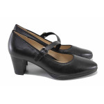 Немски дамски обувки, висок ток, естествена кожа, ANTISHOKK система, каишка / Caprice 9-22401-43 черен