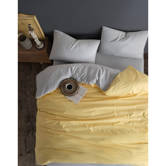 Двойно спално бельо Жълто Сиво ранфорс