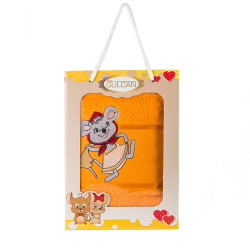 Хавлиена кърпа с детска апликация Мишле оранж