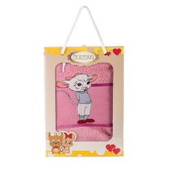 Хавлиена кърпа с детска апликация Мишле розово