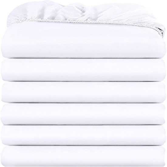 6бр памучни чаршафи с ластик в бяло