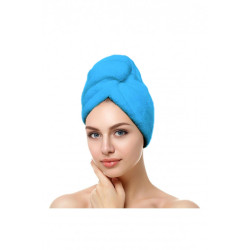 Хавлиена кърпа за глава с копче синьо