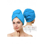Хавлиена кърпа за глава с копче синьо
