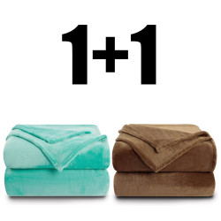 2 броя пухкаво одеяло ХИТ 150/210 в кафяво и аква