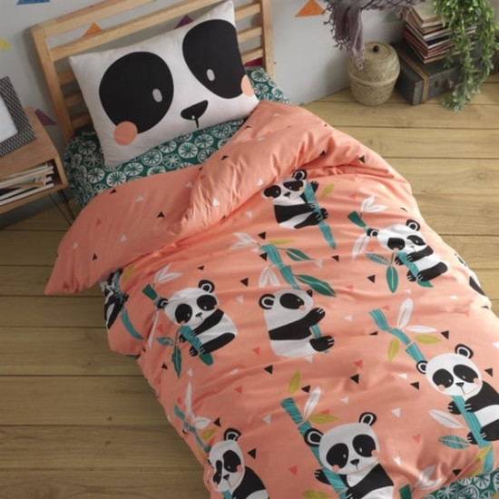 Единично спално бельо Панда розово ранфорс
