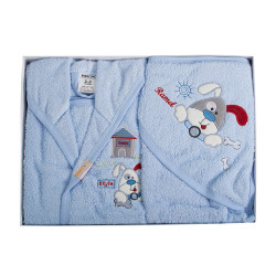 Бебешки хавлиен халат с хавлийка комплект DoggyG blue