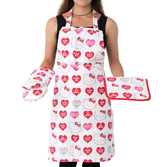 Кухненска престилка с ръкохватка и ръкавици Hello Kitty