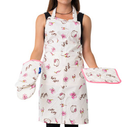 Кухненска престилка с ръкохватка и ръкавици Hello Kitty розово