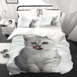 Спално бельо ранфорс 3D за макси спалня Бяло коте