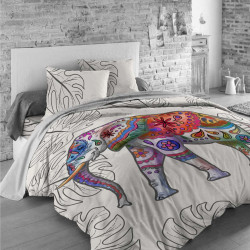 Луксозен спален комплект от памучен сатен с 3D за голяма спалня - цветен слон