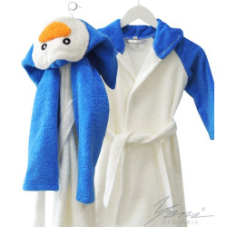 Детски халат микропамук Penguin Бяло и синьо