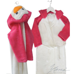 Детски халат микропамук Penguin Бяло и розово