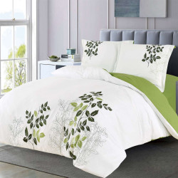 Луксозно спално бельо от памучен сатен Oliver Бяло и зелено