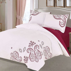 Луксозно спално бельо от памучен сатен Oliver Бяло и бордо