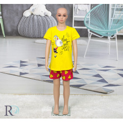 Памучна пижама с къси панталони за деца Misha Жълто