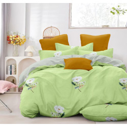 Двойно спално бельо Зелени цветя микросатен
