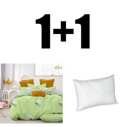 Двойно спално бельо Зелени цветя микросатен + възглавница