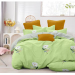 Единично спално бельо Зелени цветя микросатен + завивка