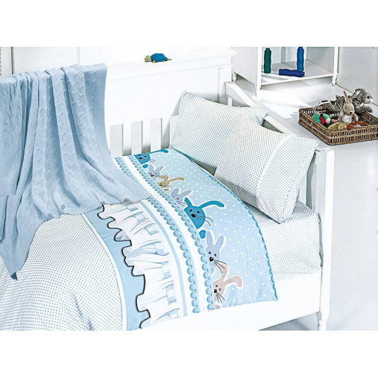 Бебешко спално бельо с плетено памучно одеяло - Джини блу от StyleZone