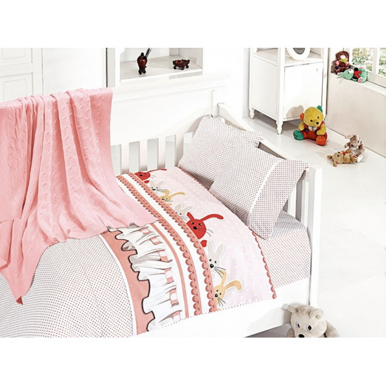 Бебешко спално бельо с плетено памучно одеяло - Джини пудра от StyleZone