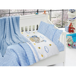 Бебешко спално бельо с плетено памучно одеяло - Кити блу от StyleZone