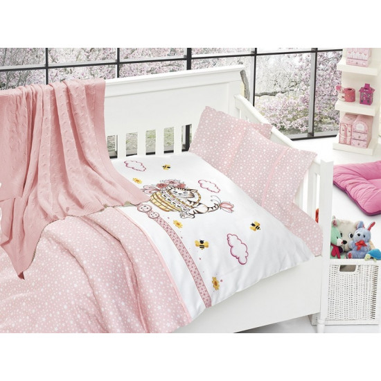 Бебешко спално бельо с плетено памучно одеяло - Кити пинк от StyleZone