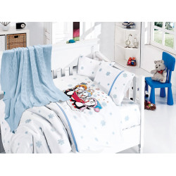 Бебешко спално бельо с плетено памучно одеяло - Пингвини блу от StyleZone