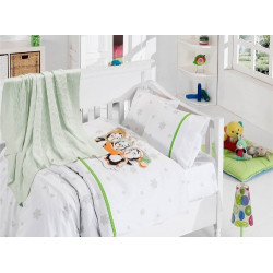 Бебешко спално бельо с плетено памучно одеяло - Пингвини Грийн от StyleZone