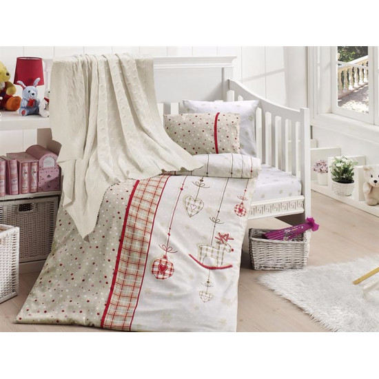 Бебешко спално бельо с плетено памучно одеяло - Palmi Kirmizi от StyleZone