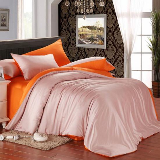 Двуцветно спално бельо от памучен сатен (светло розово/ оранжево) от StyleZone