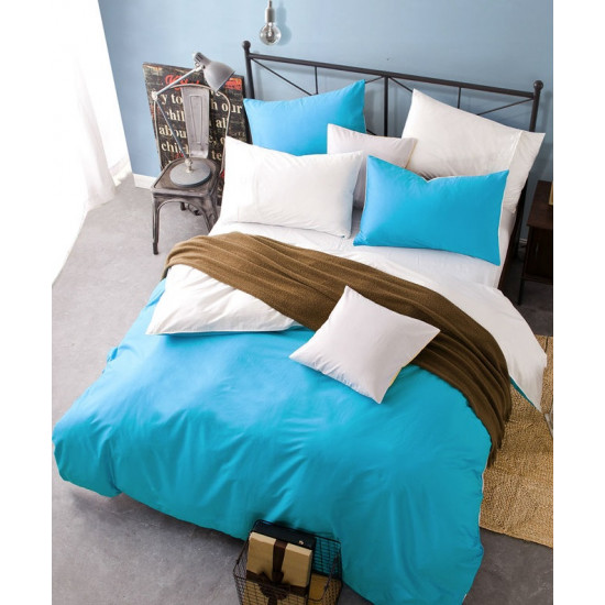 Двуцветно спално бельо от 100% памук ранфорс (тюркоаз/бяло) от StyleZone