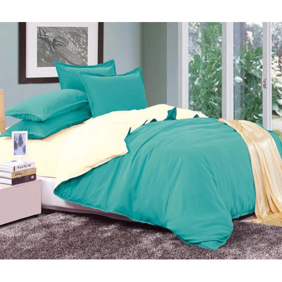 Двуцветно спално бельо от 100% памук ранфорс (тюркоаз/екрю) от StyleZone
