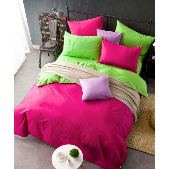 Двуцветно спално бельо от 100% памук ранфорс (зелено/циклама) от StyleZone