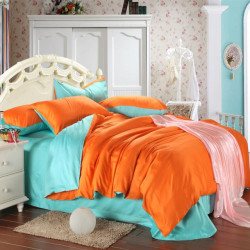 Двуцветно спално бельо от памучен сатен (цвят мента/оранж) от StyleZone