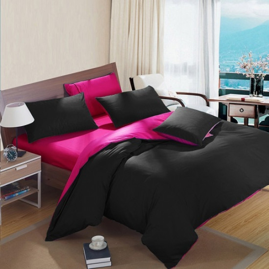 Двуцветно спално бельо от 100% памук (черно/циклама) от StyleZone