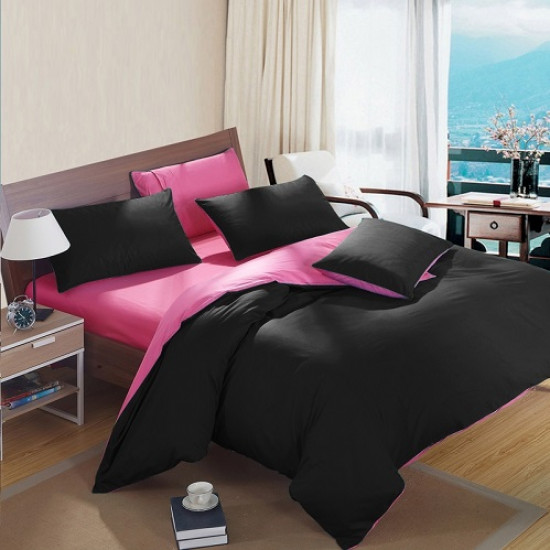 Двуцветно спално бельо от 100% памук (черно/бейби розово) от StyleZone
