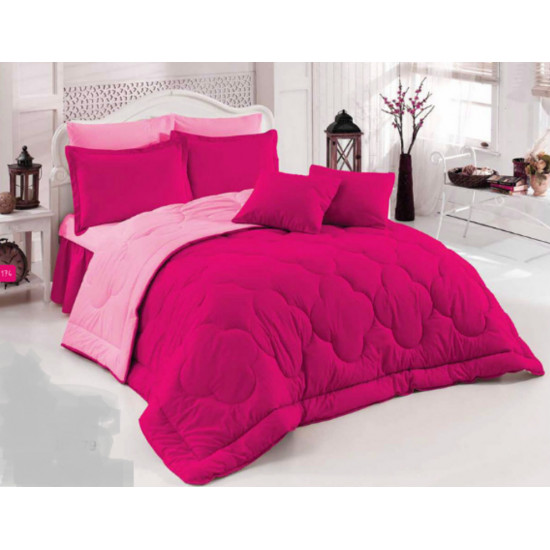 Двуцветно спално бельо със завивка (циклама/светлорозово) от StyleZone