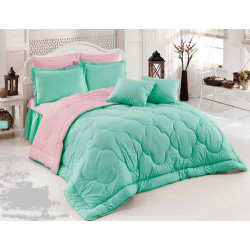 Двуцветно спално бельо със завивка (мента/светлорозово) от StyleZone