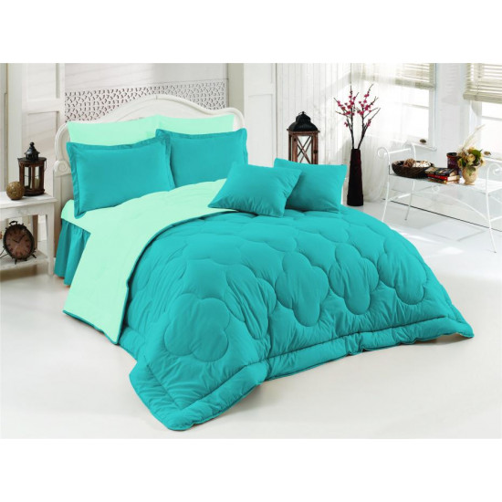 Двуцветно спално бельо със завивка (мента/морско синьо) от StyleZone
