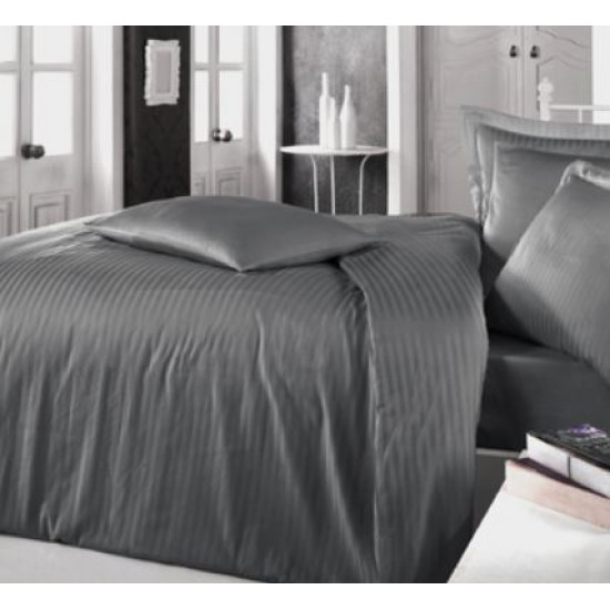 Едноцветно спално бельо на райе от 100% сатениран памук - Uni Anthrazit от StyleZone