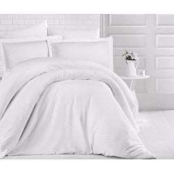 Едноцветно спално бельо на райе от 100% сатениран памук - Uni Beyaz от StyleZone