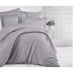 Едноцветно спално бельо на райе от 100% сатениран памук - Uni Grey от StyleZone