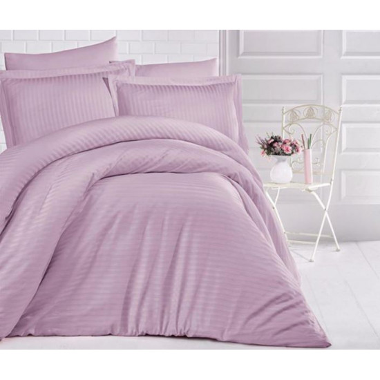 Едноцветно спално бельо на райе от 100% сатениран памук - Uni Lilac от StyleZone