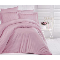 Едноцветно спално бельо на райе от 100% сатениран памук - Uni Pembe от StyleZone