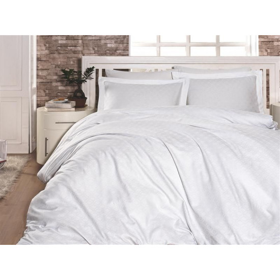 Луксозно спално бельо от 100% памучен сатен - жакард - CARLO BEYAZ от StyleZone