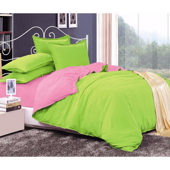 Двуцветно спално бельо от 100% памук ранфорс (лайм/бейби розово) от StyleZone