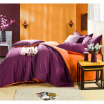 Двуцветно спално бельо от 100% памук ранфорс (тъмно лилаво/оранж) от StyleZone