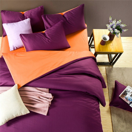 Двуцветно спално бельо от 100% памук ранфорс (тъмно лилаво/оранж) от StyleZone