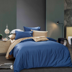 Двуцветно спално бельо от 100% памук ранфорс (тъмно синьо/канела) от StyleZone