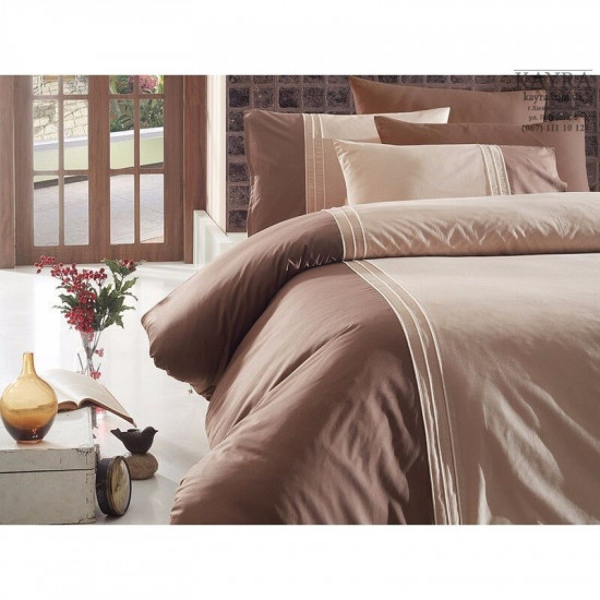 Спално бельо от сатениран памук с два плика -  CRAZE EKRU от StyleZone